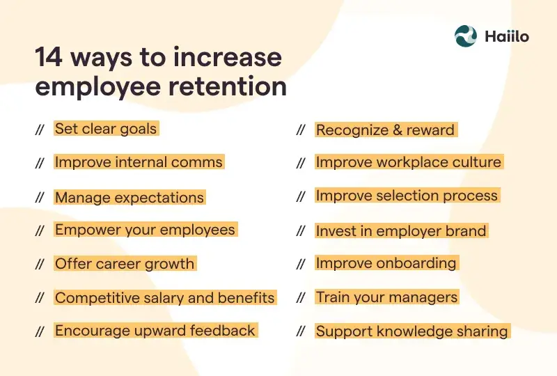 list of 14 ways to improve employee retention
