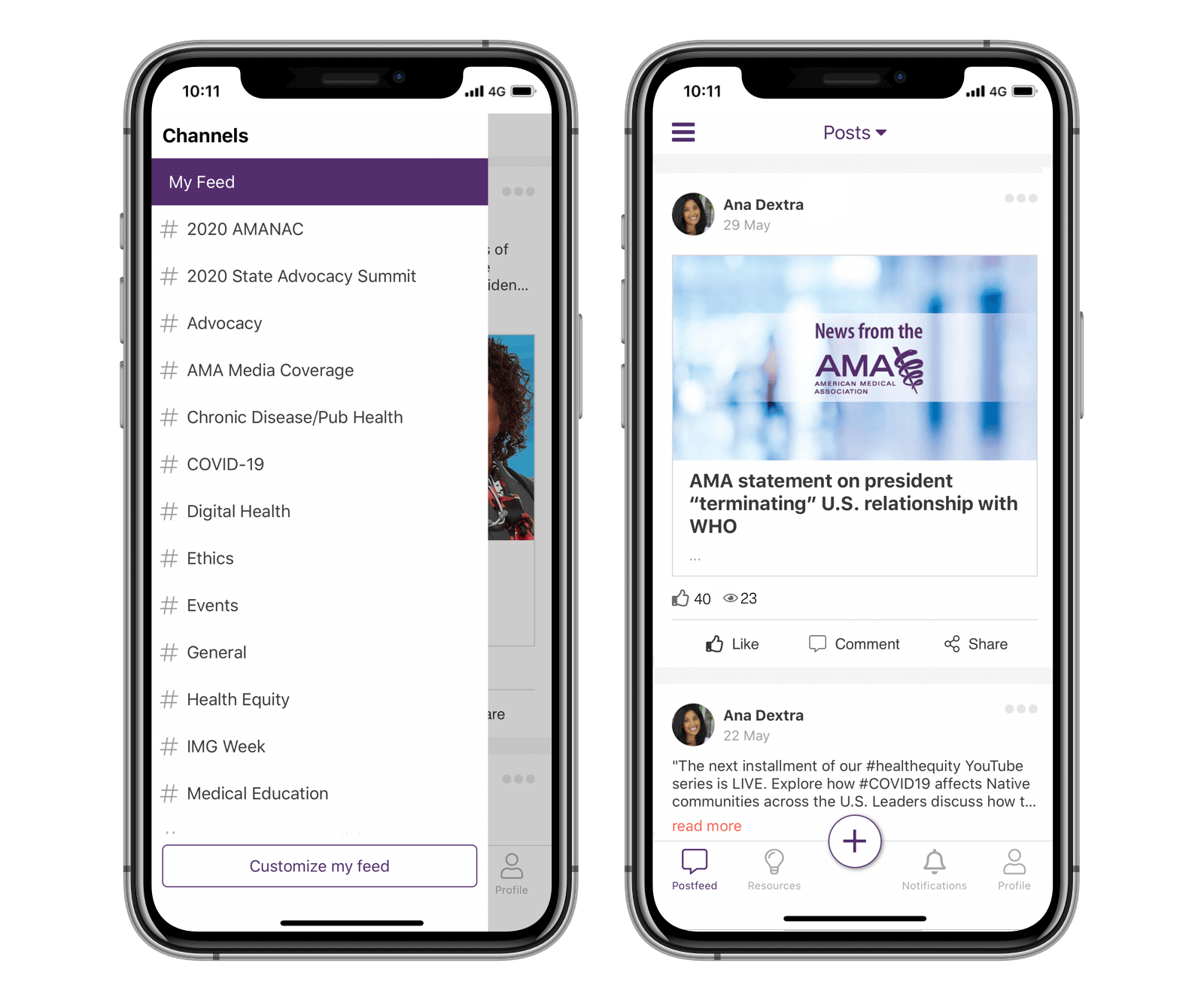 screenshot of ama communicatios app on a mobile phone screen