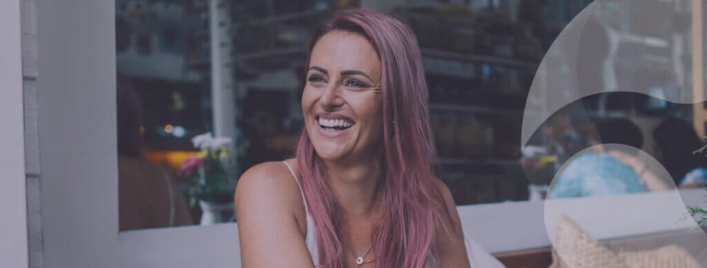 pink hair girl smiling