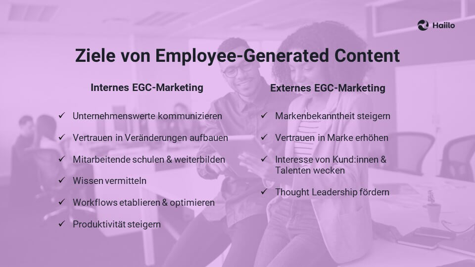 Ziele von Employee-Generated Content: internes EGC-Marketing vs. externes EGC-Marketing