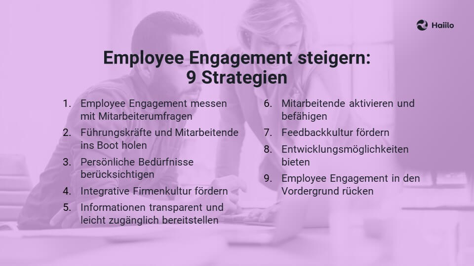 Auflistung der 9 Strategien, um Employee Engagement zu steigern